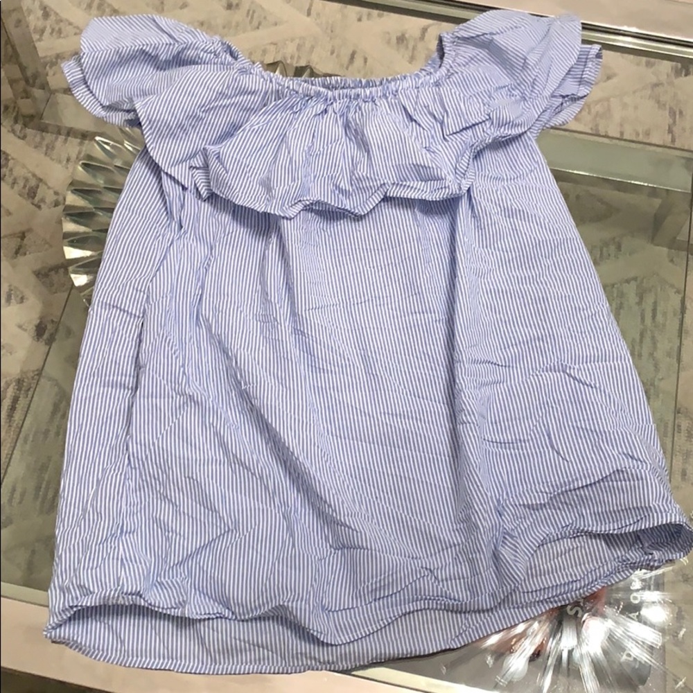 Zara Premium Denim Collection Blue Pinstripe Dress